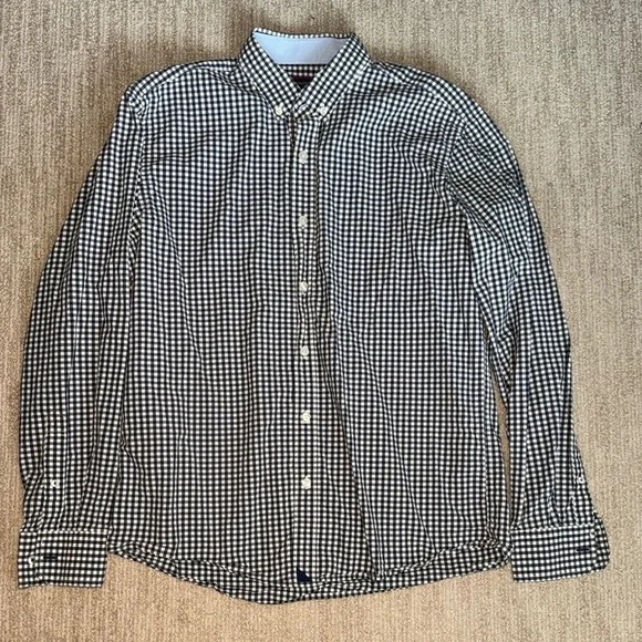 UNTUCKit Mens Size L Navy White Gingham Wrinkle Free Shirt - Picture 2 of 9